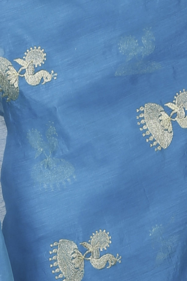 Sky Blue Blended Cotton Tuli Hand Loom Saree (1238)